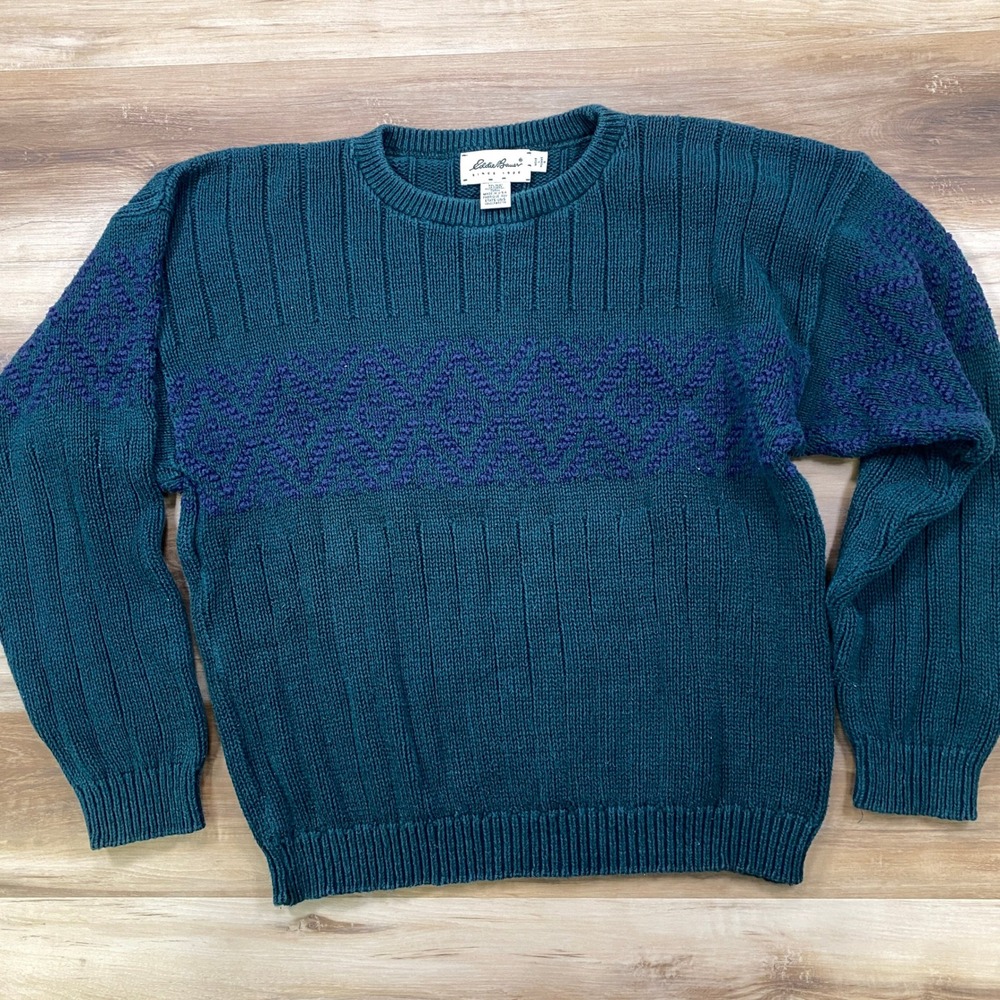 Eddie Bauer Sweater Mens L Vintage Heritage 100% Cotton Knit Green USA Made - Picture 1 of 7